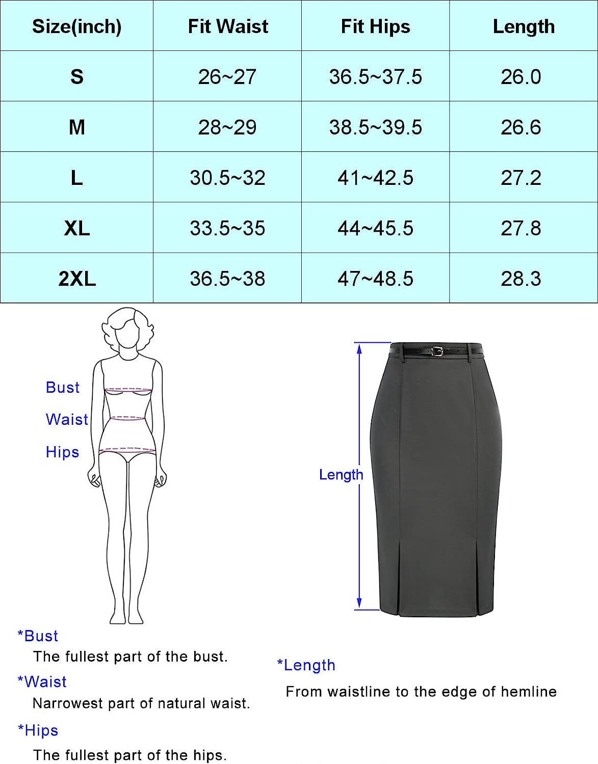 Belle Poque Women Midi High Waist Office Stretchy Pencil Skirt with Bow-Knot BP587 - Image 3